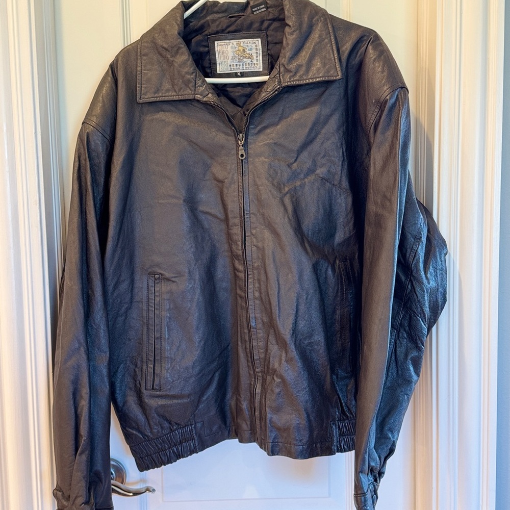 Brown Leather Bomber Jacket